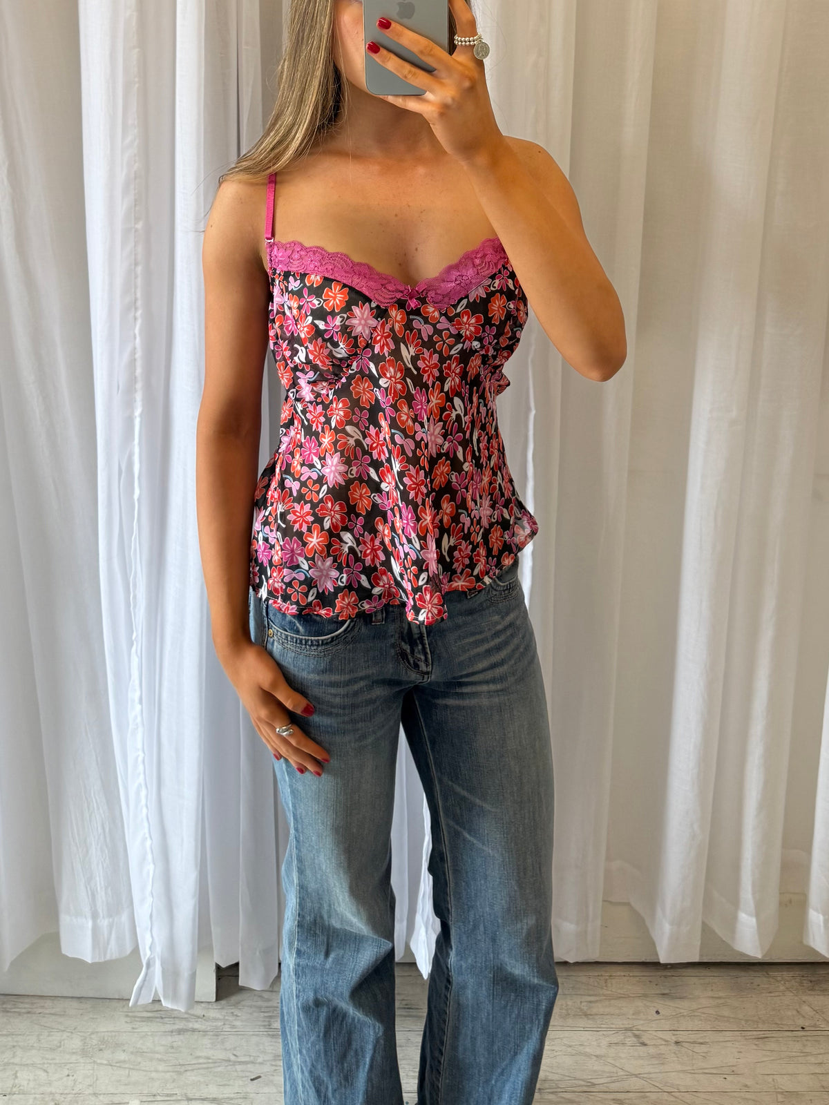 Pink & Black Floral Cami