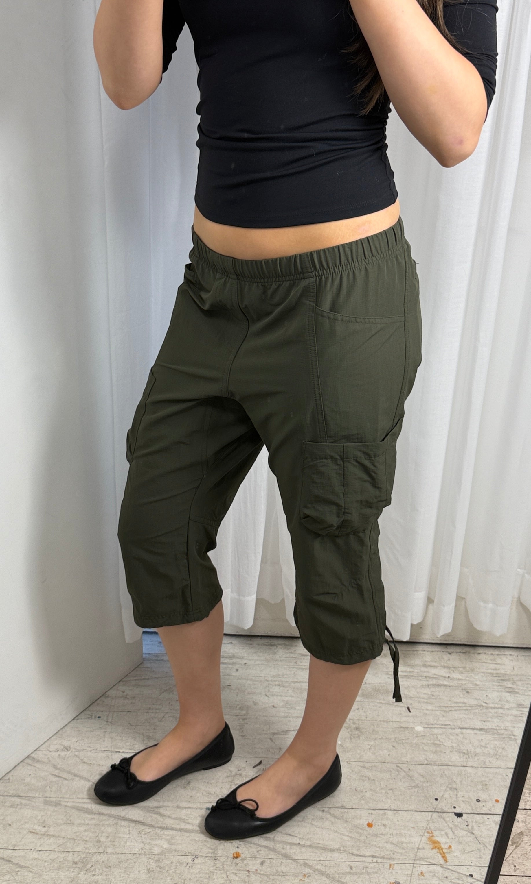 Khaki with Pink Adidas Cargo Capri - L