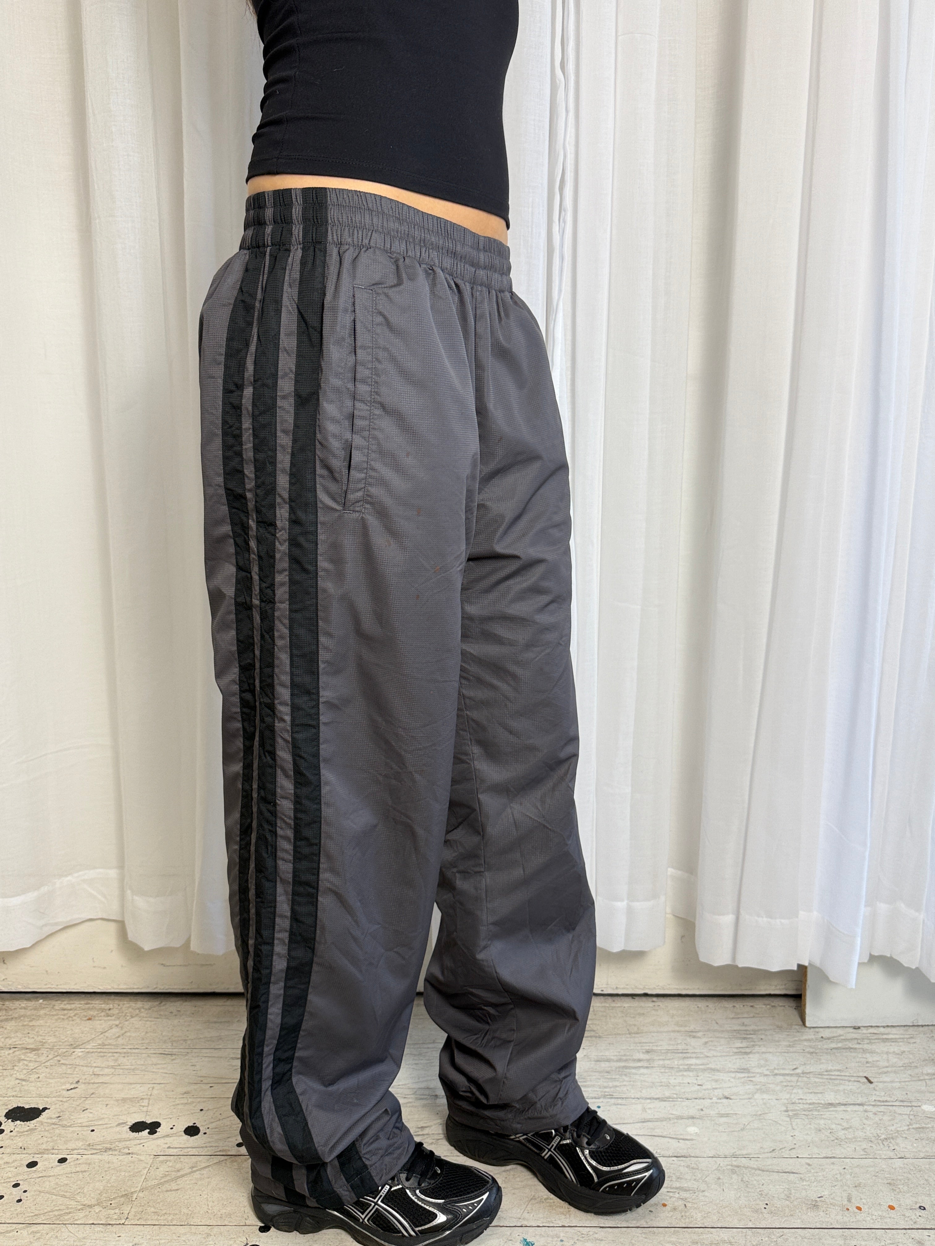 Grey & Black Adidas Trackpants - L