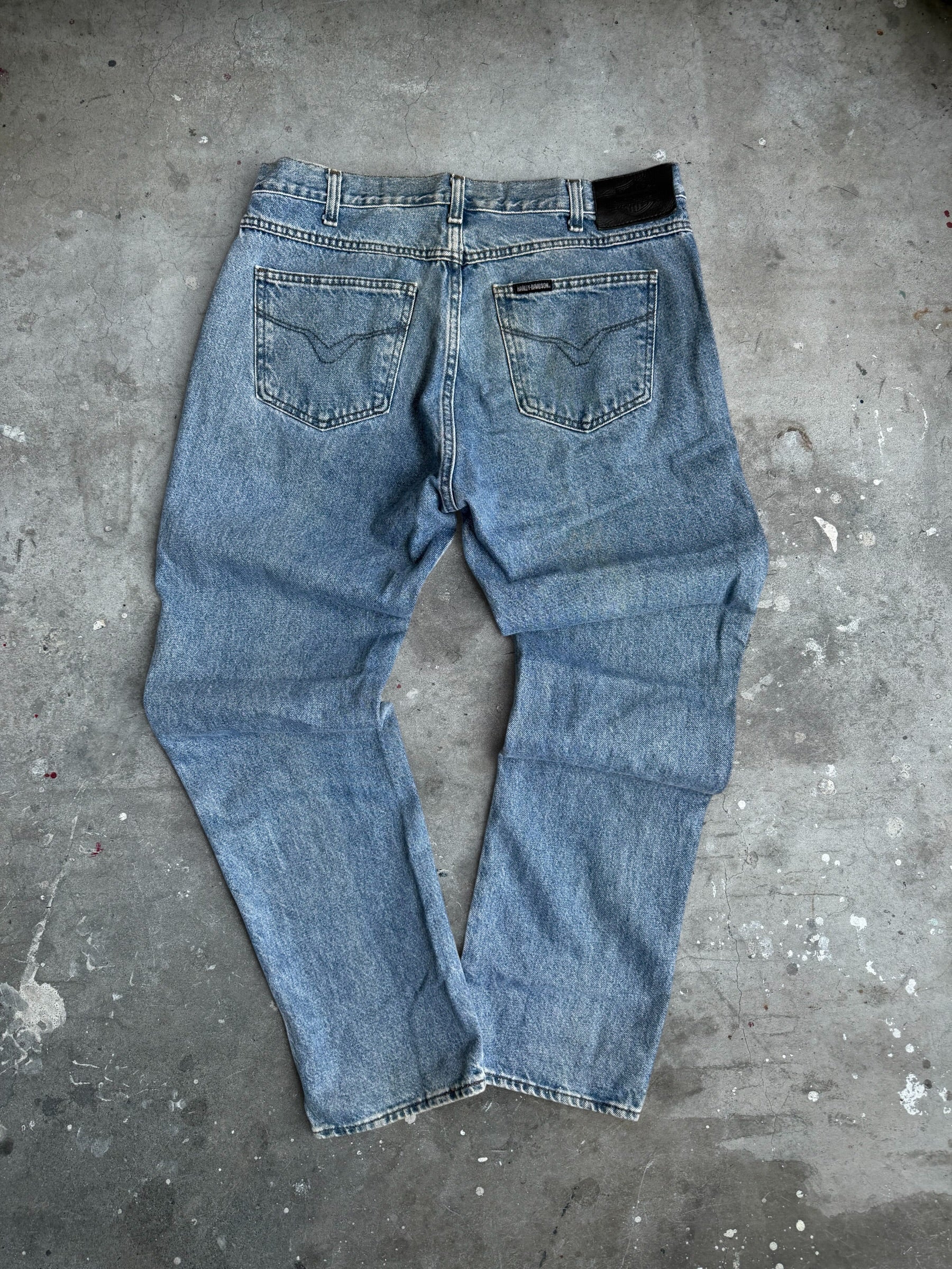 Washed Harley Davidson Denim Jeans - 36