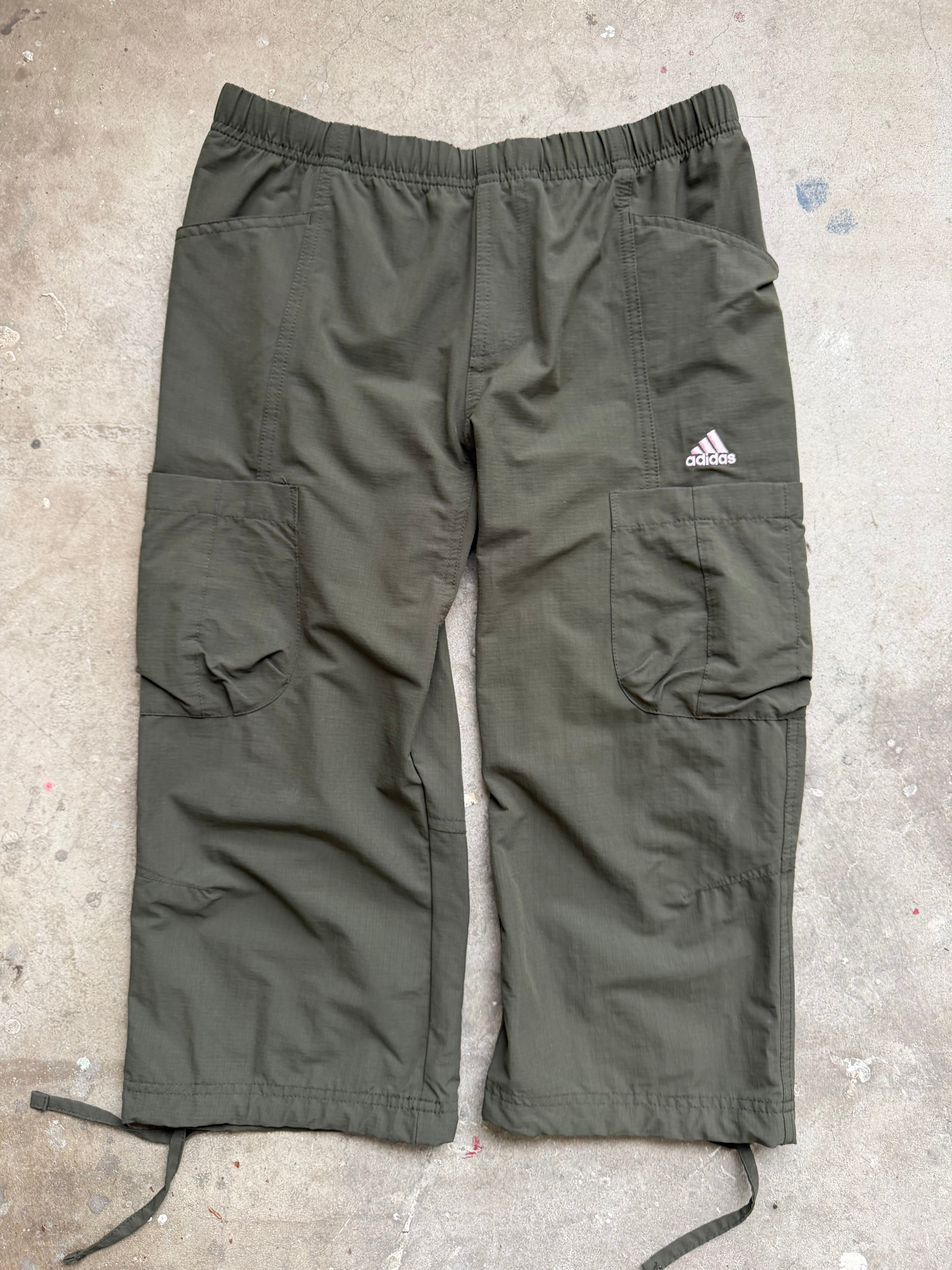 Khaki with Pink Adidas Cargo Capri - L