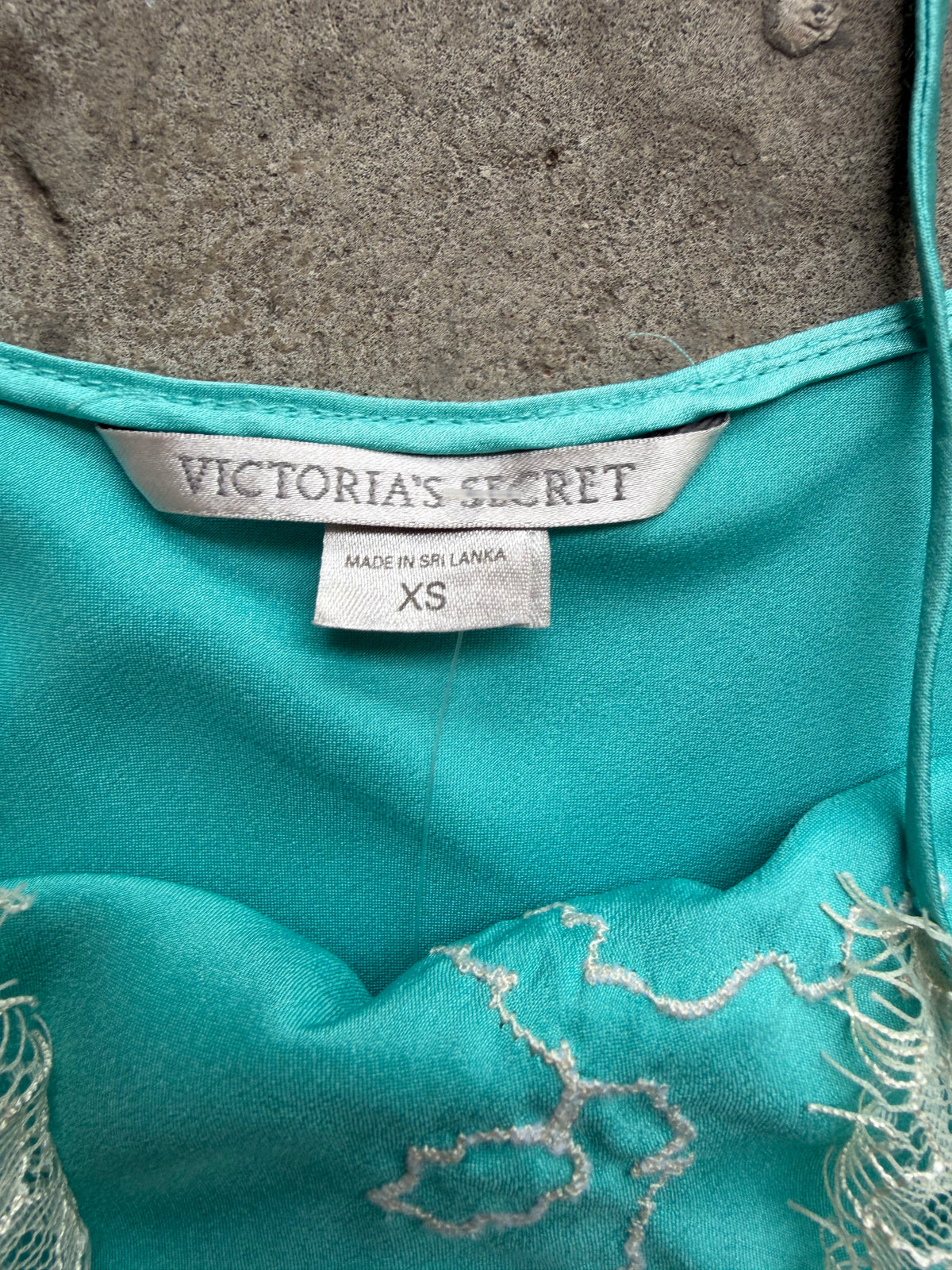 Satin Teal & White Lace Slip