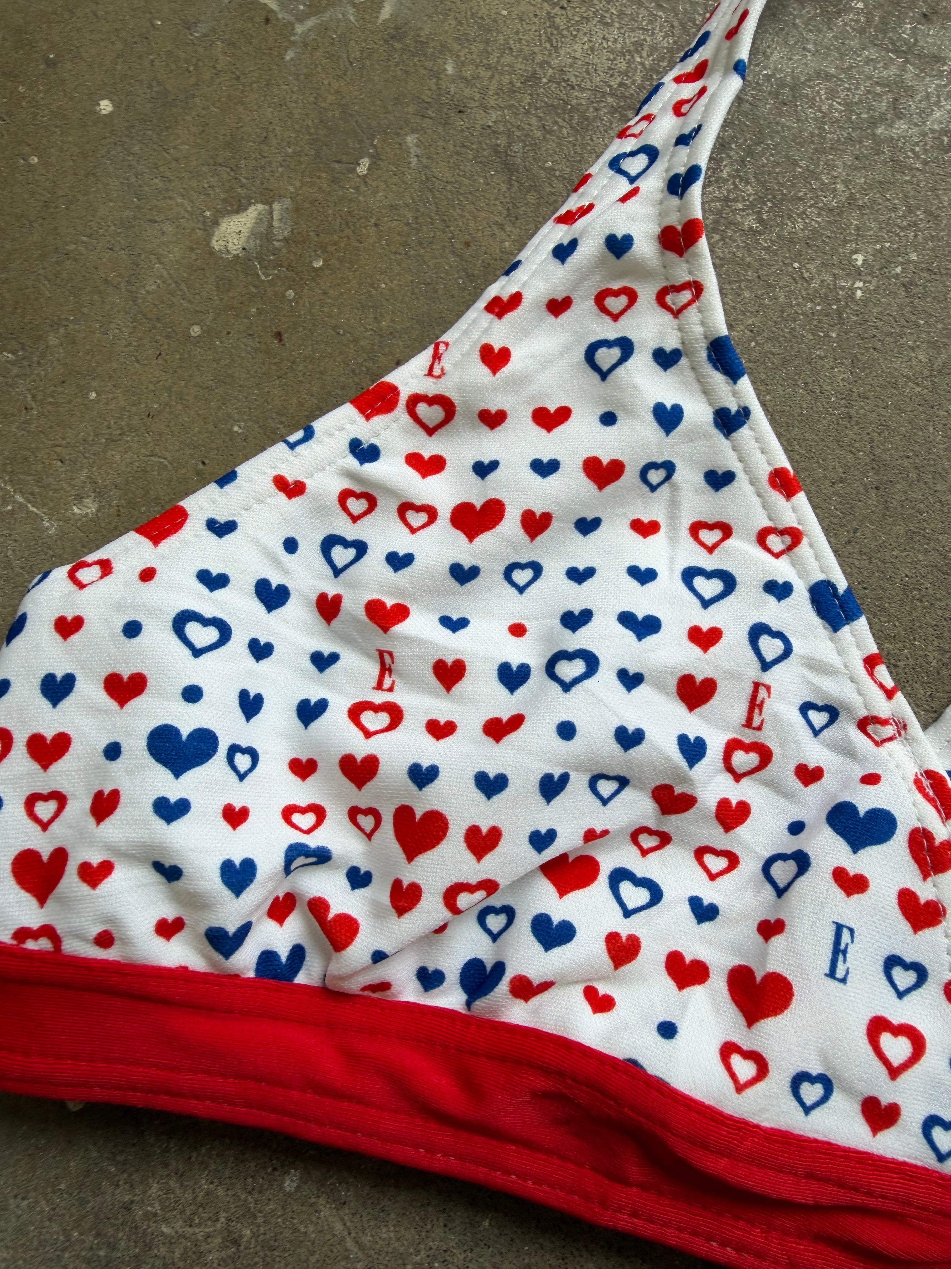 Red & Blue Pattern Bikini Top