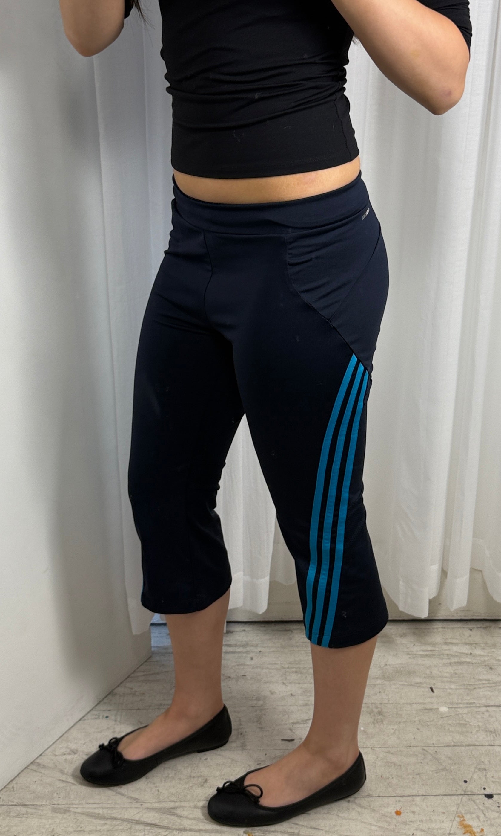 Navy Adidas Capri with Light Blue Stripe - M