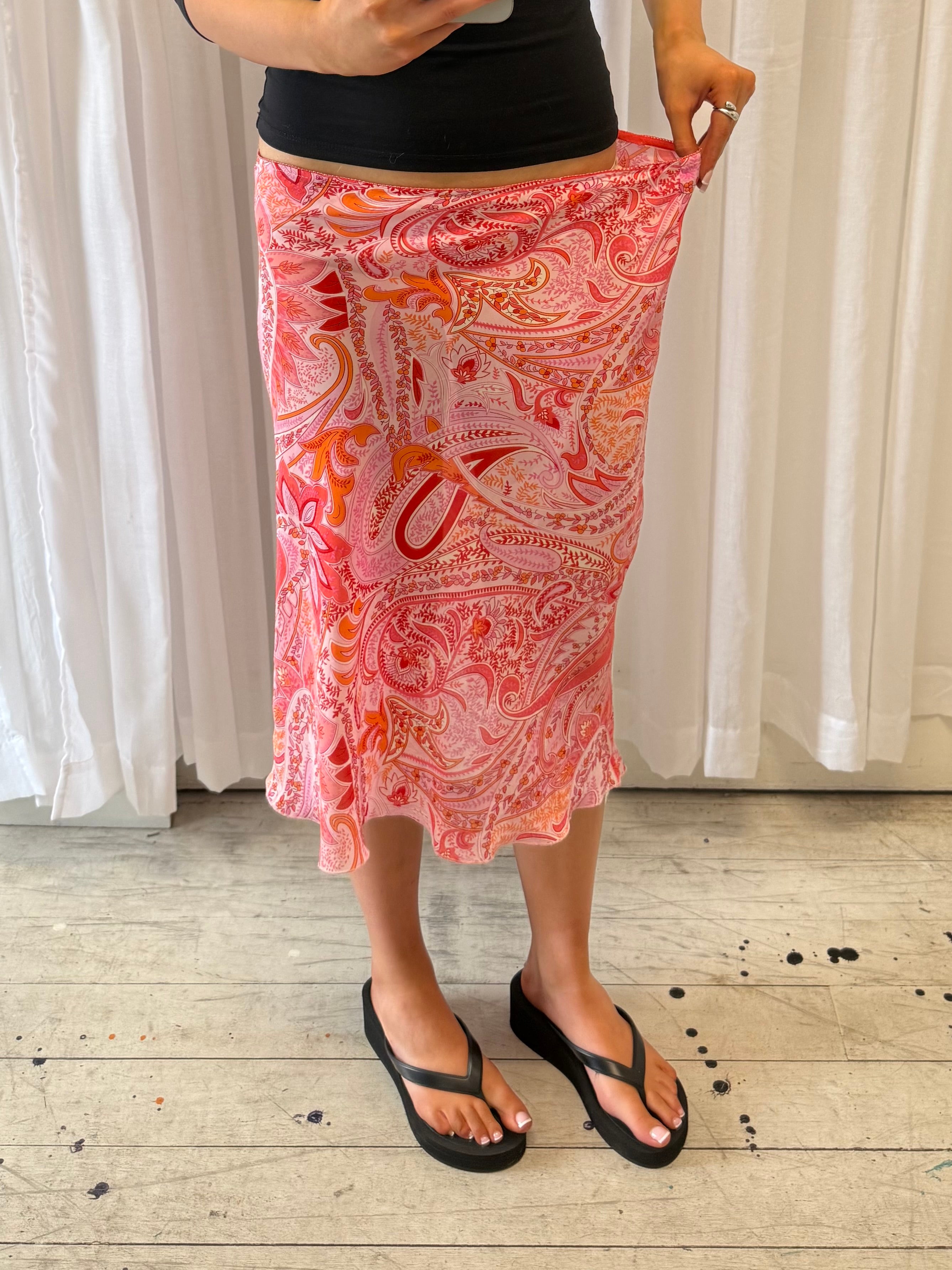 Sheer Pink Paisley Midi Skirt