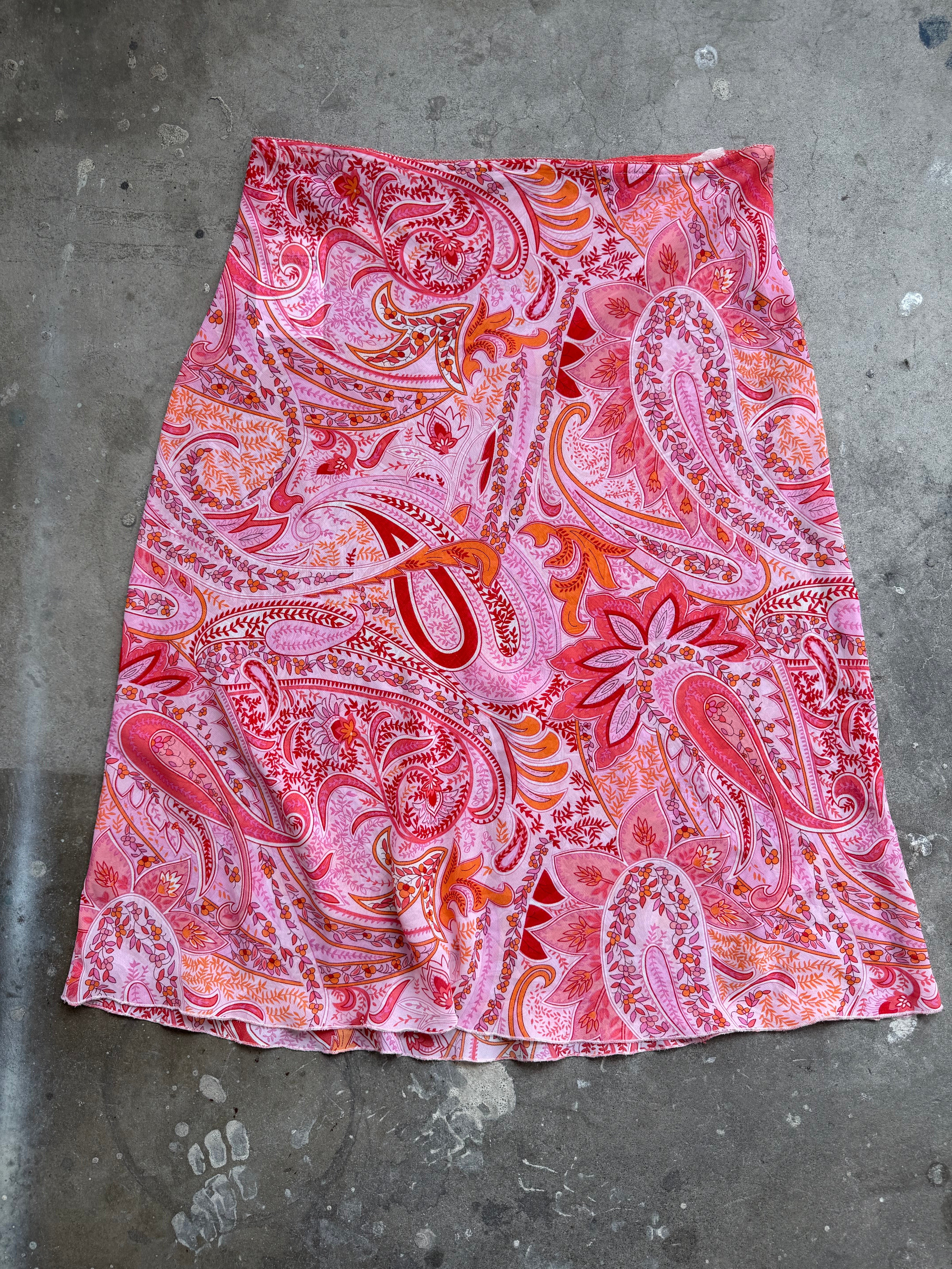 Sheer Pink Paisley Midi Skirt