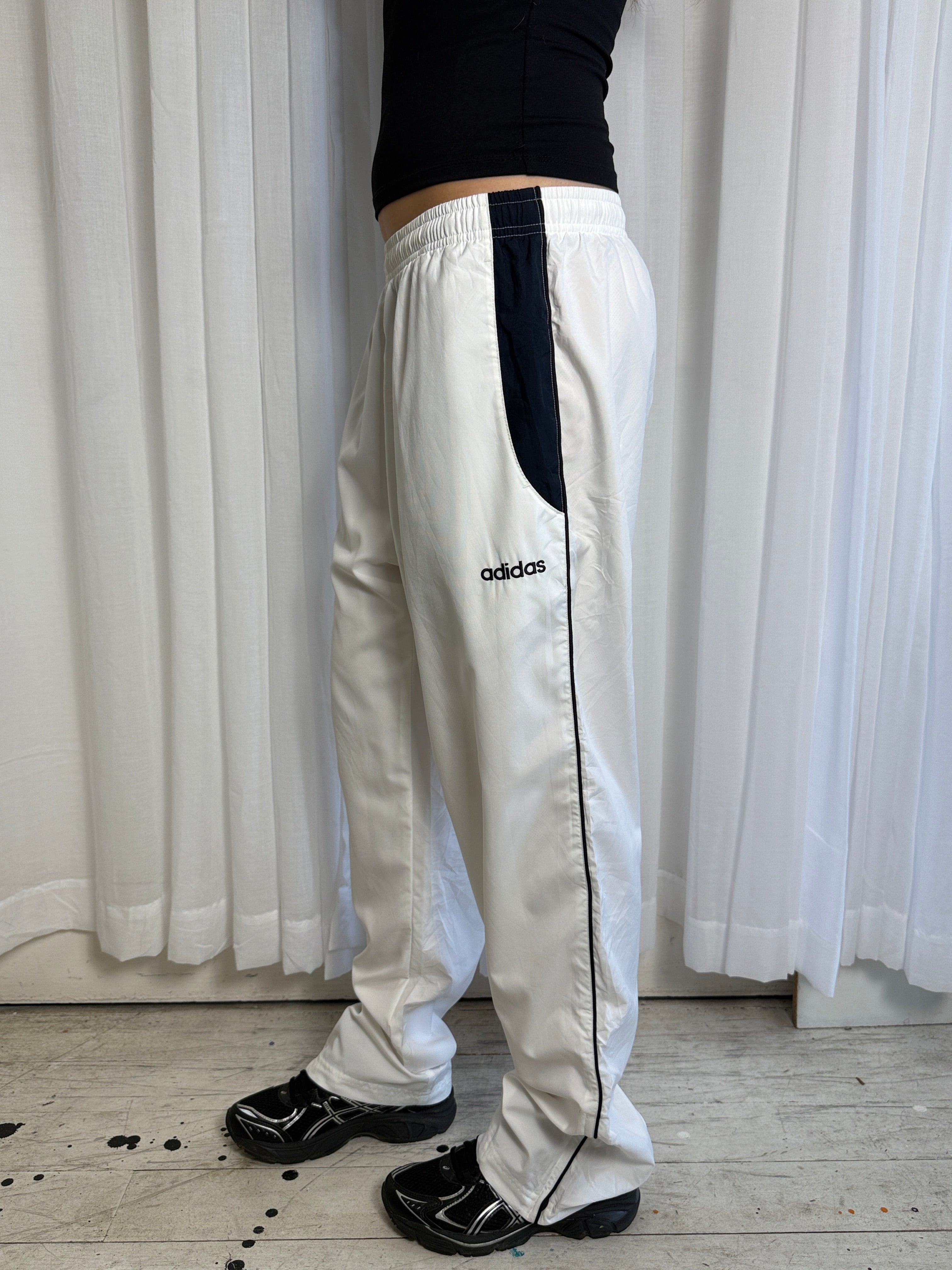 White & Black Adidas Trackpants - M