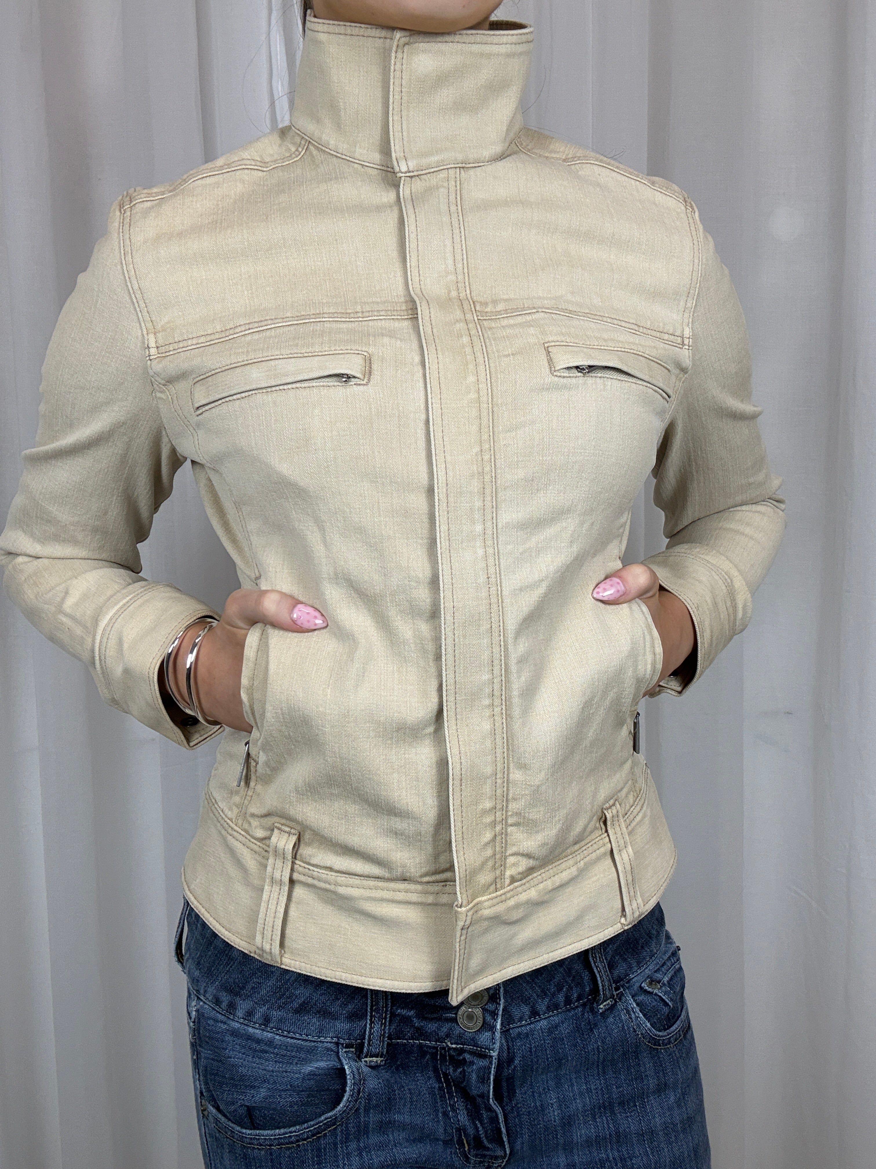 Beige Funnel Neck Jacket - S