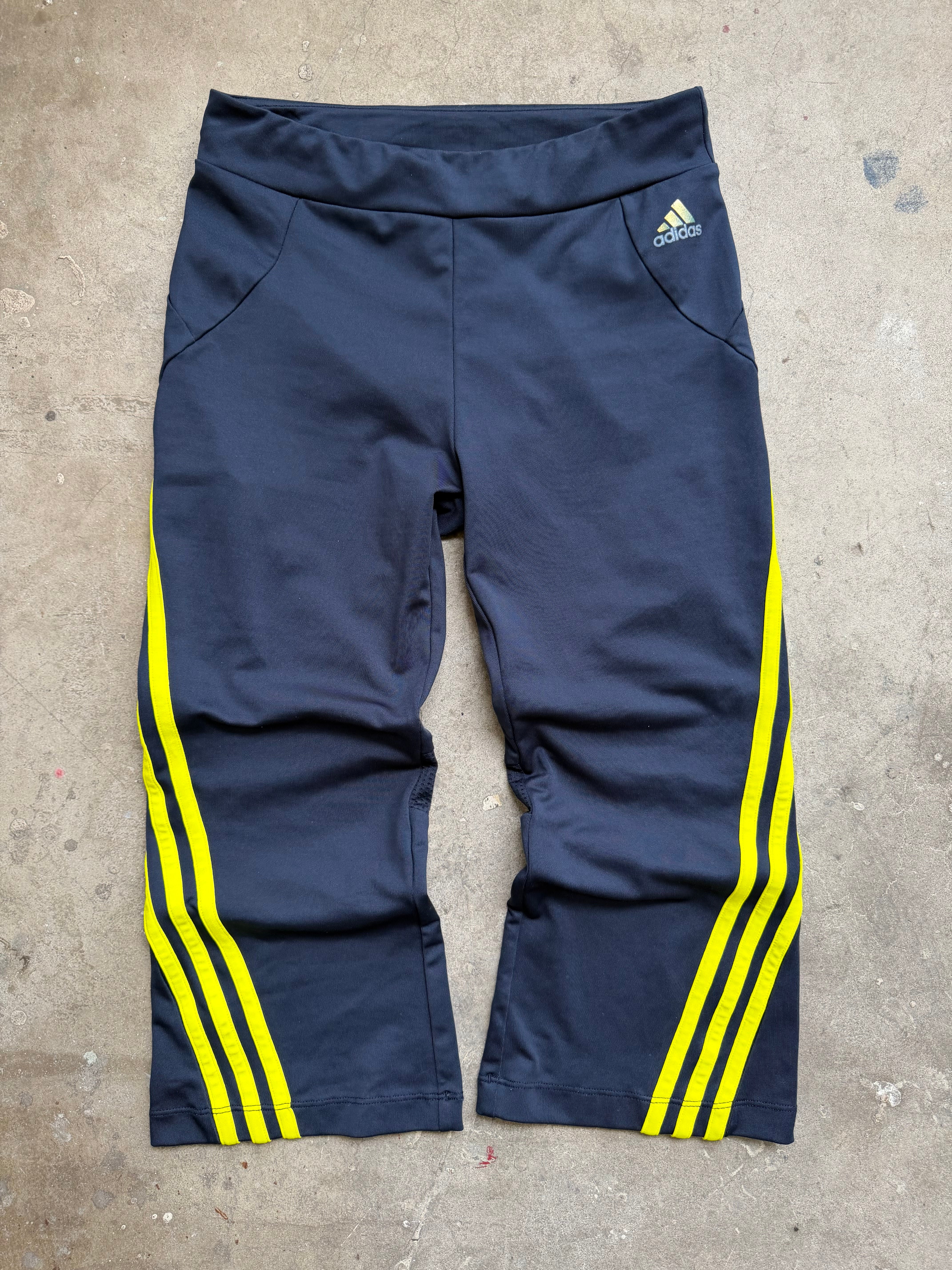 Navy Adidas Capri with Yellow Stripes - S
