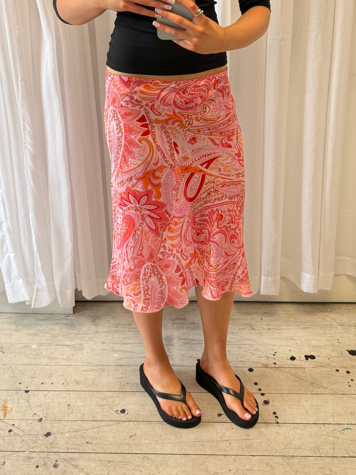Sheer Pink Paisley Midi Skirt