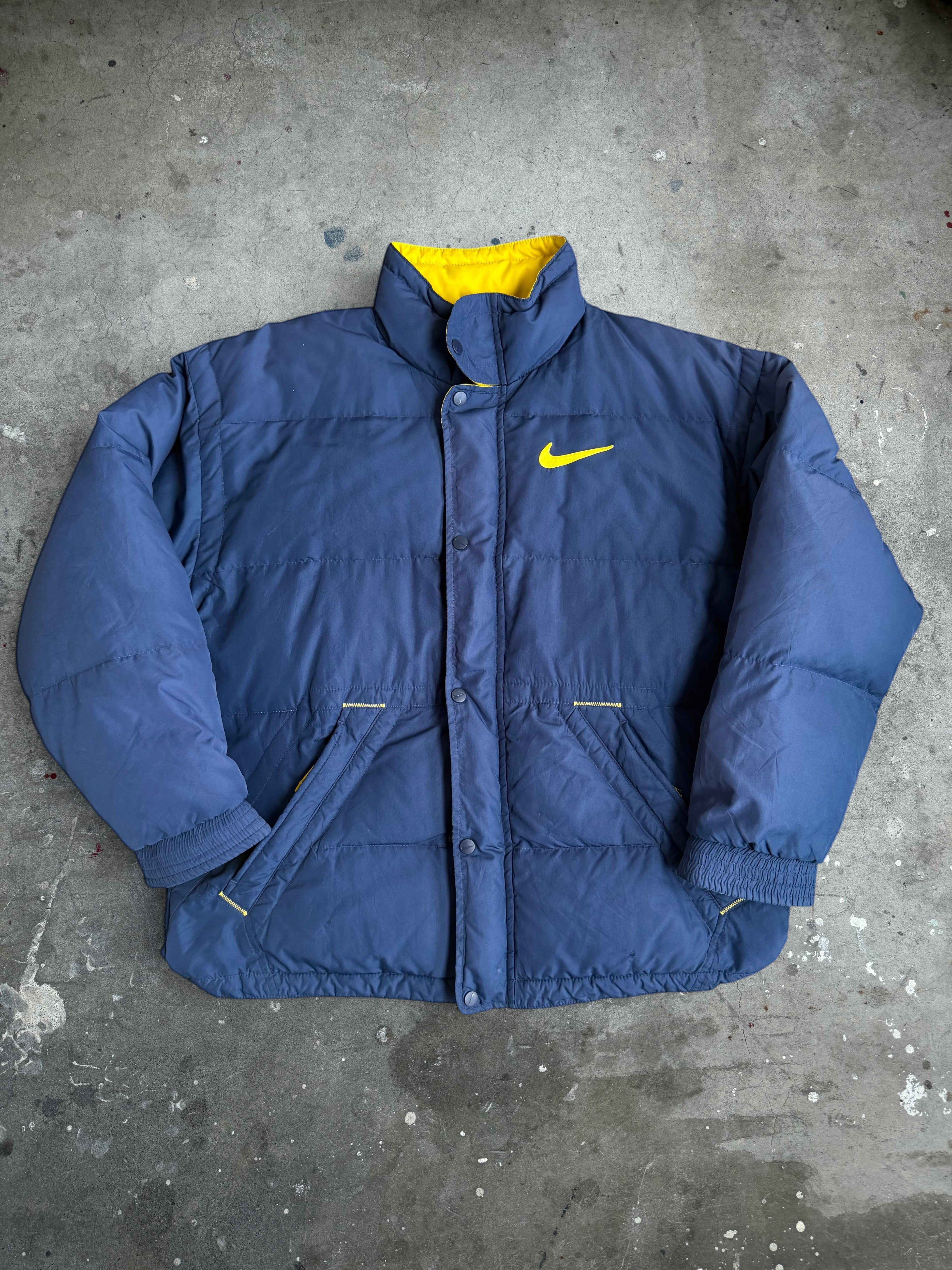 Navy & Yellow Nike Puffer Jacket - M
