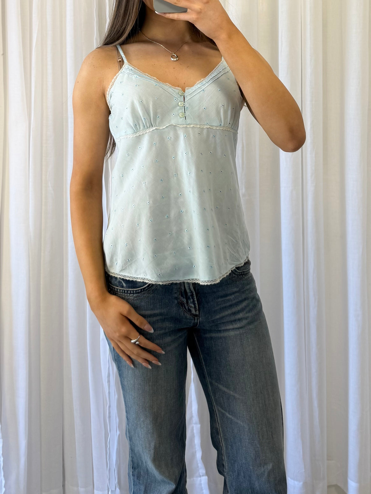 Baby Blue Linen Button Up Cami