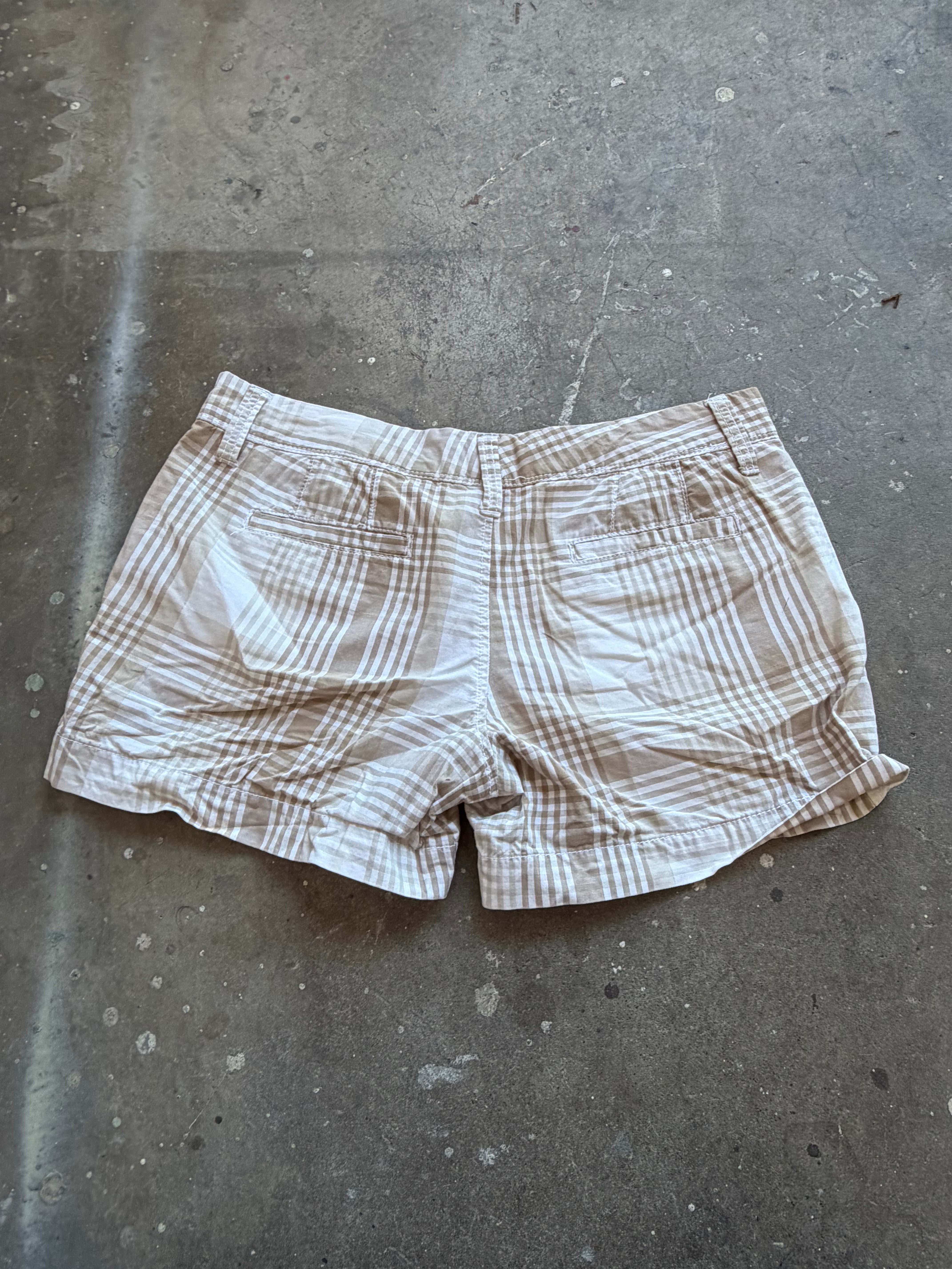 Beige & White Checkered Shorts
