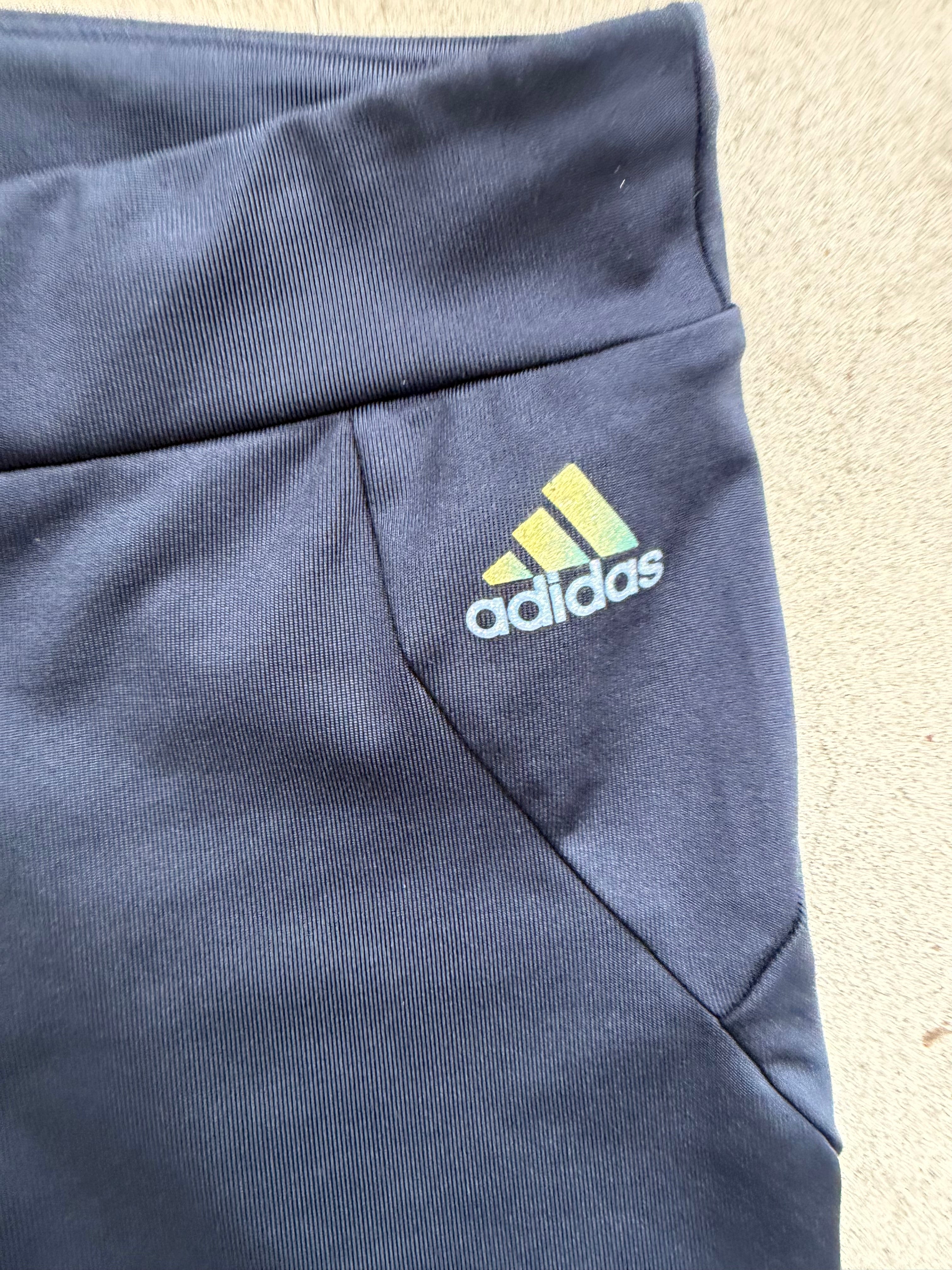 Navy Adidas Capri with Yellow Stripes - S