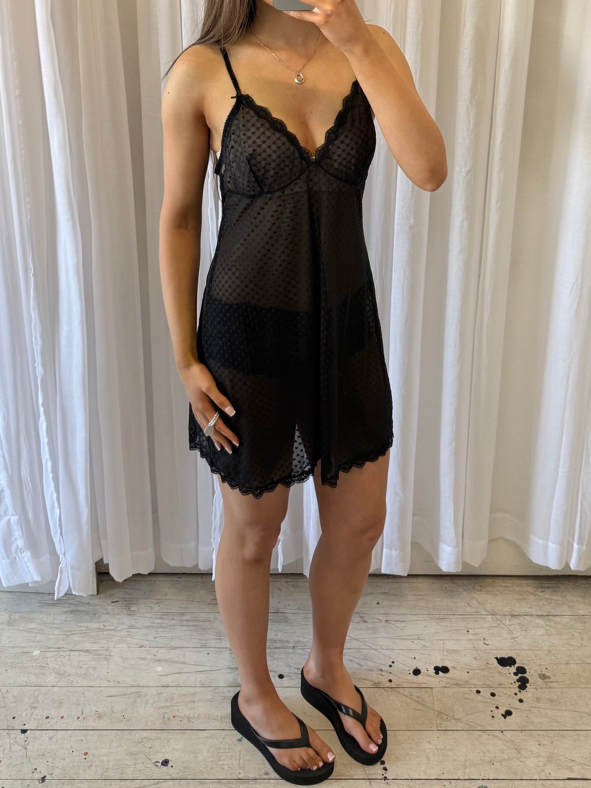 Black Sheer Heart Slip Dress