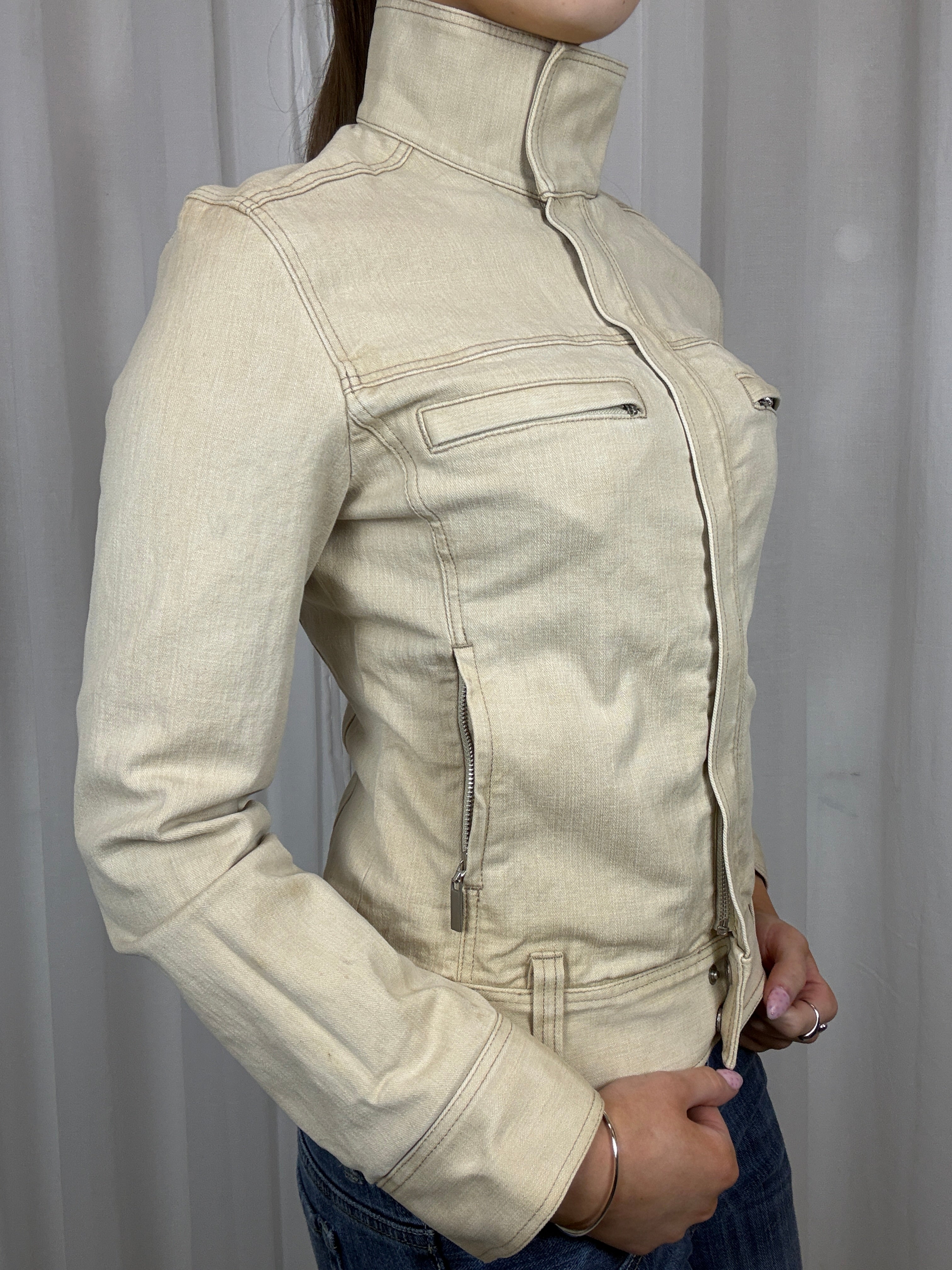 Beige Funnel Neck Jacket - S