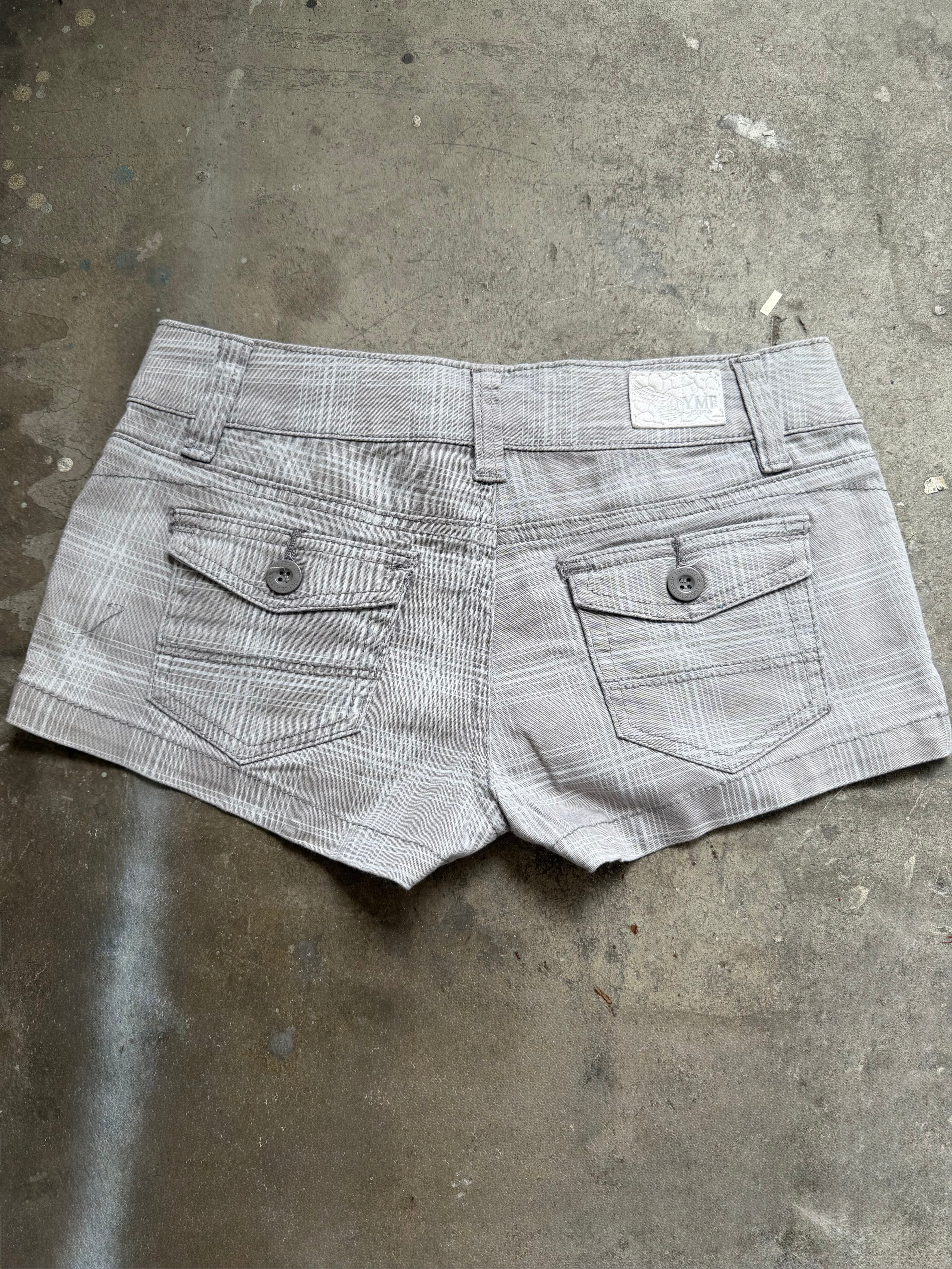 Grey Checkered Mini Shorts