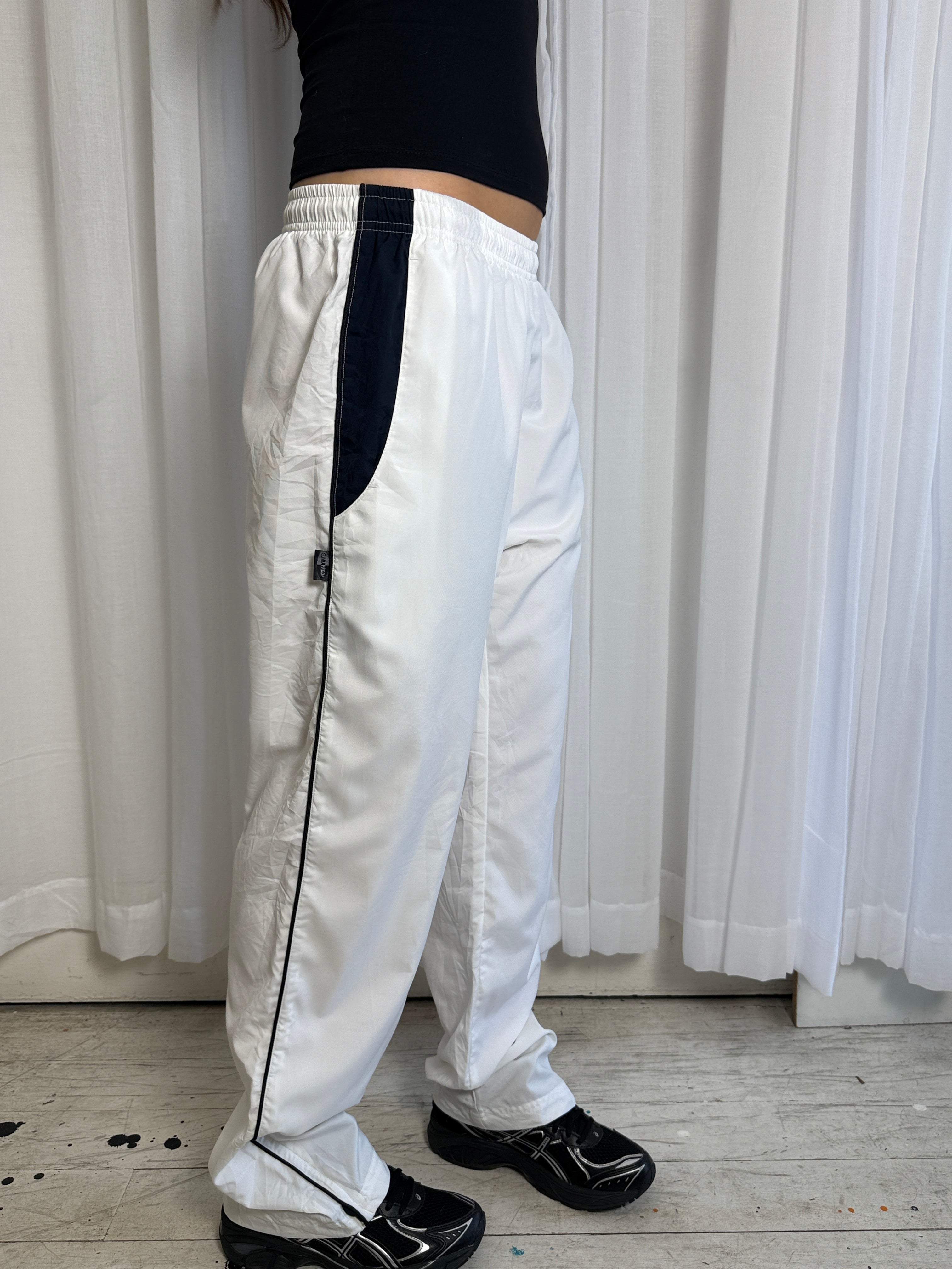 White & Black Adidas Trackpants - M