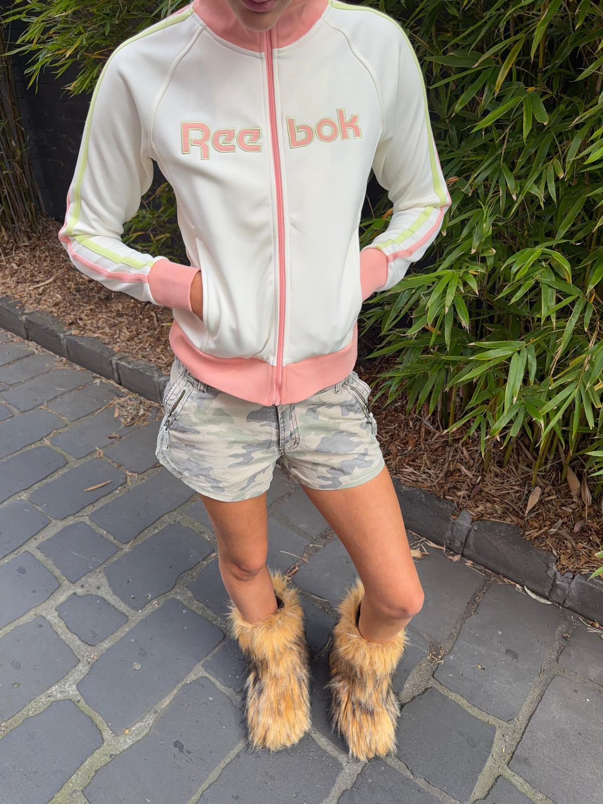 Cream Reebok Spellout Track Jacket