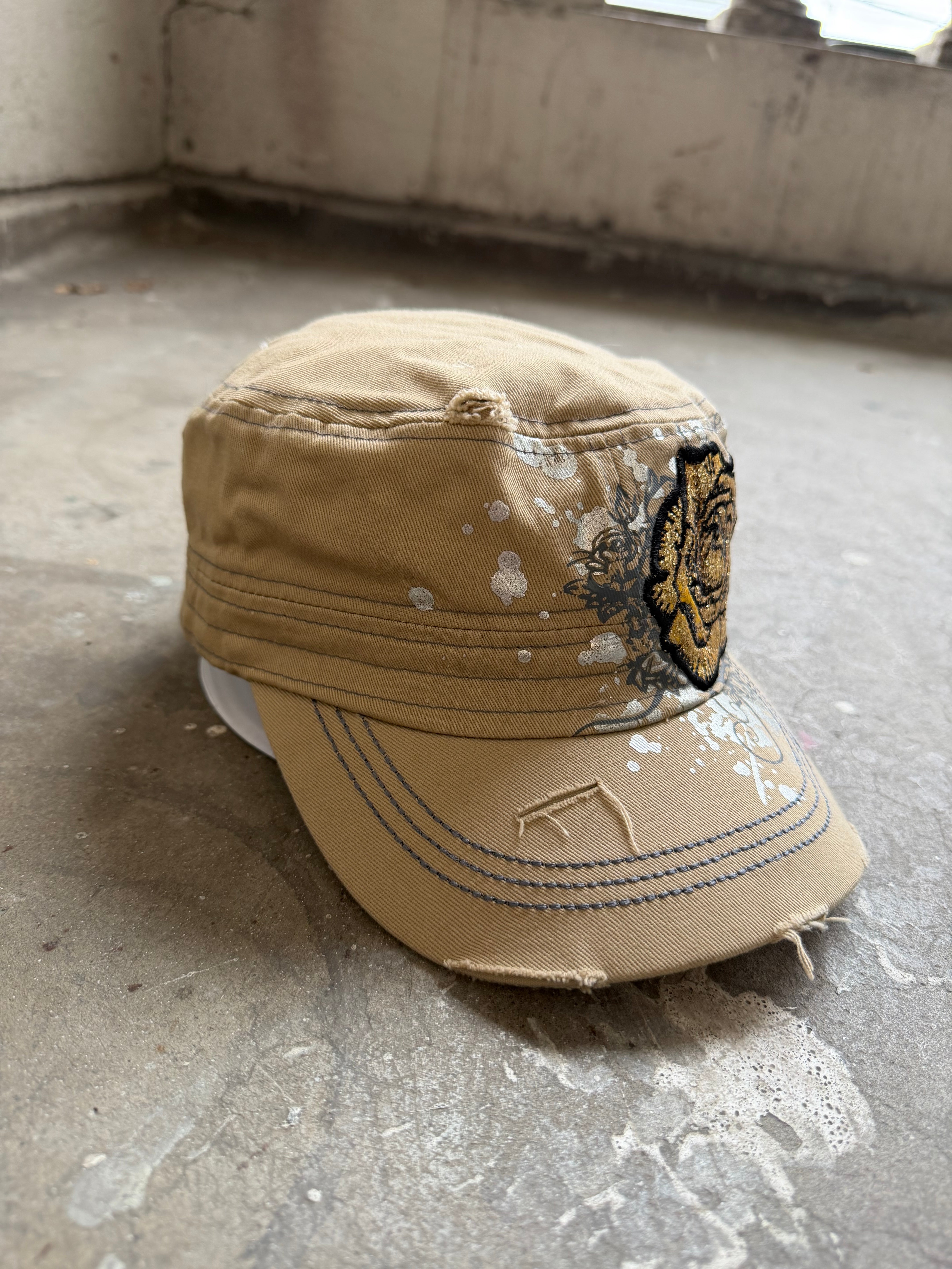Beige Flower Bedazzled Cap